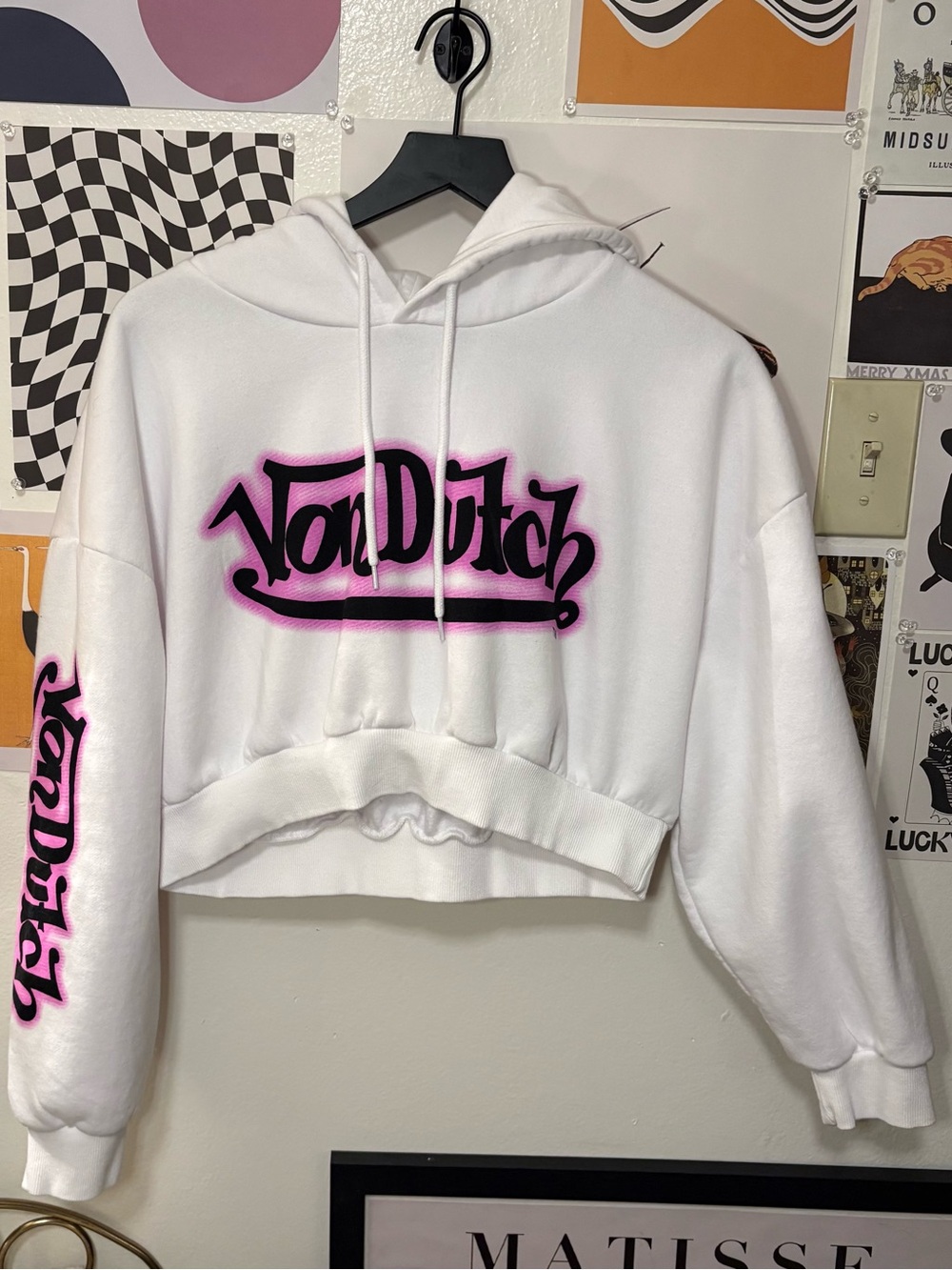 Von Dutch Originals White Cropped Hoodie – Size Medium